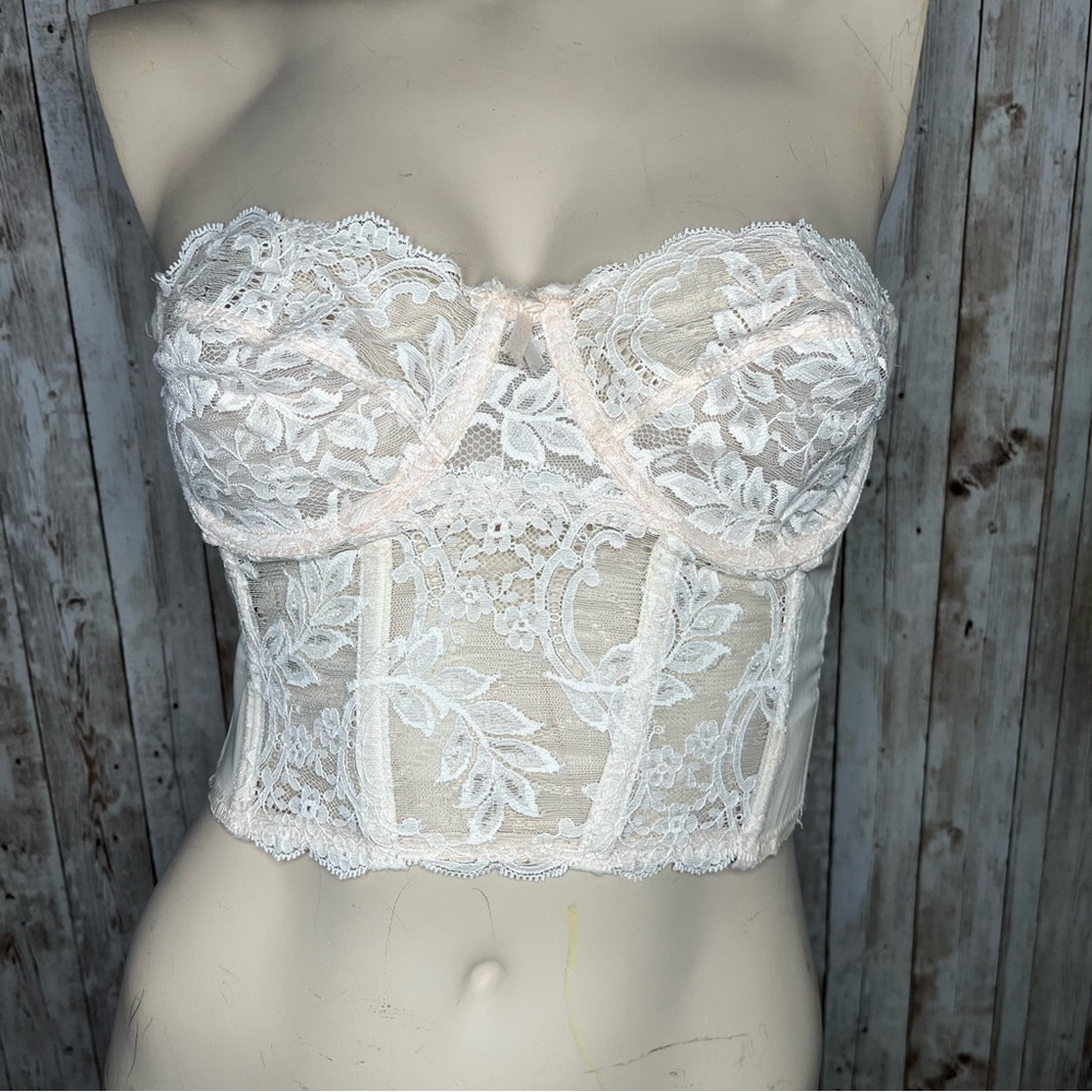 Vintage Fleur De Lace by Smoothie Lace Corset Bra Blush Pink 34C Made in USA